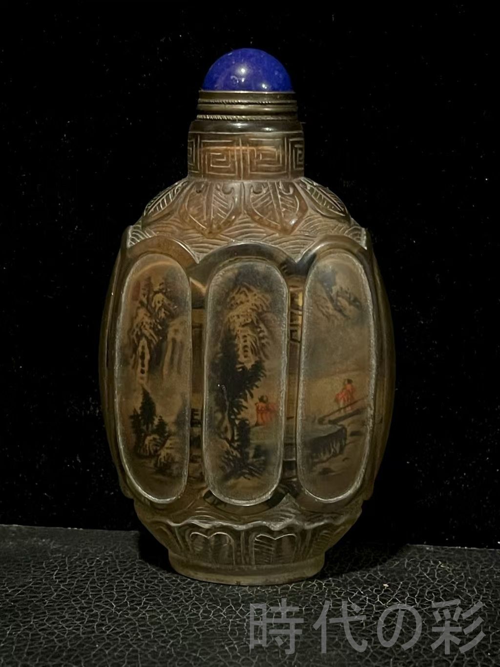 骨董　アンティーク　鼻煙壷　陶製　翡翠？　清朝　コレクション　中国骨董 中国古美術・旧家蔵出・清代・琉璃・内絵鼻煙壷・名家手繪「山水人物