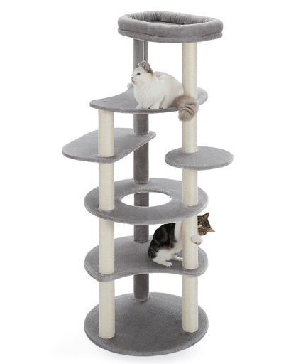 PETEPELA ぺテぺラ キャットタワースリム大型猫用猫タワー多頭飼いおしゃれかわいいインテリア据置麻紐爪とぎおもちゃコンパクト省スペース人気運動不足解消倒れ防止策-高さ154cmグレー