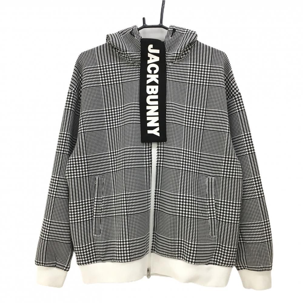 ジャックバニー ジップパーカー 黒×白 千鳥格子 ブルゾン レディース 2(L) ゴルフウェア 2023年モデル Jack Bunny