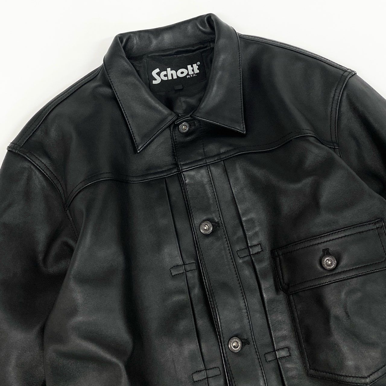 美品/希少✨schott トラッカージャケット　652 本革　ブラック　38 1g2 《美品》 Schott ショット SHEEP LEATHER 1st TRACKER