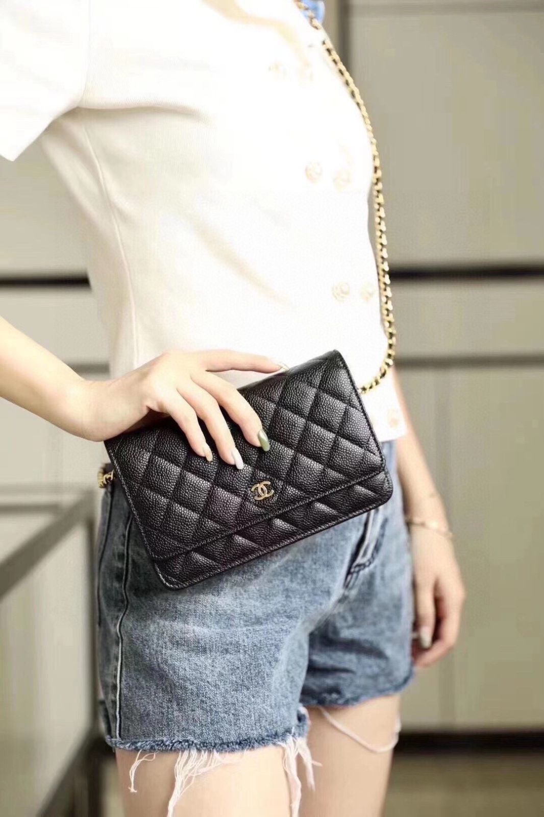 CHANEL ブラックレザー 今日特価】Chanel 香奈儿 黒色 20x14cm キャビアレザー WOC