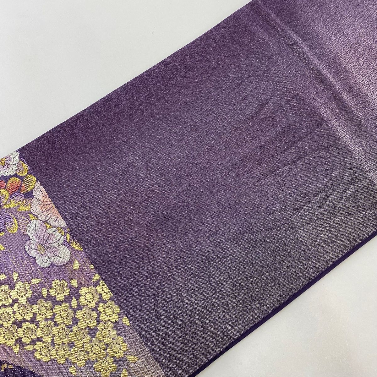袋帯 美品 秀品 やまと 桜 熨斗 金糸 箔 紫 六通 正絹 【中古