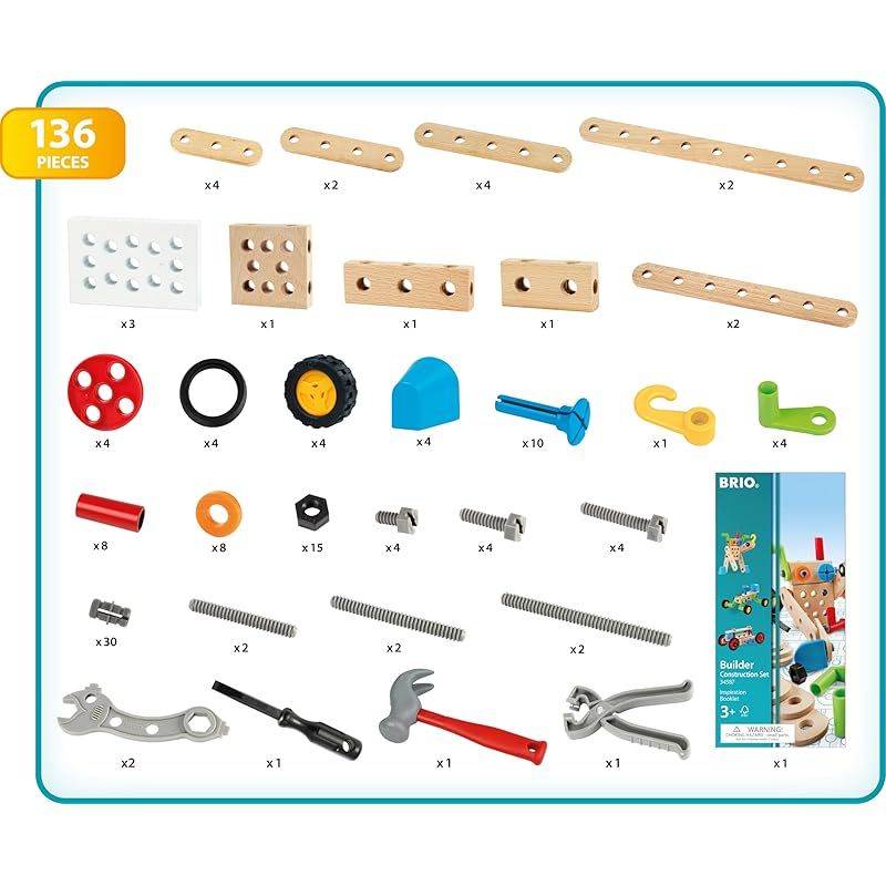 BRIO ブリオ ビルダー コンストラクションセット 34587 対象年齢 3歳 全136ピース おもちゃ 玩具 木製おもちゃ ブロック 大工遊び ごっこ遊び プレゼント 誕生日 クリスマス