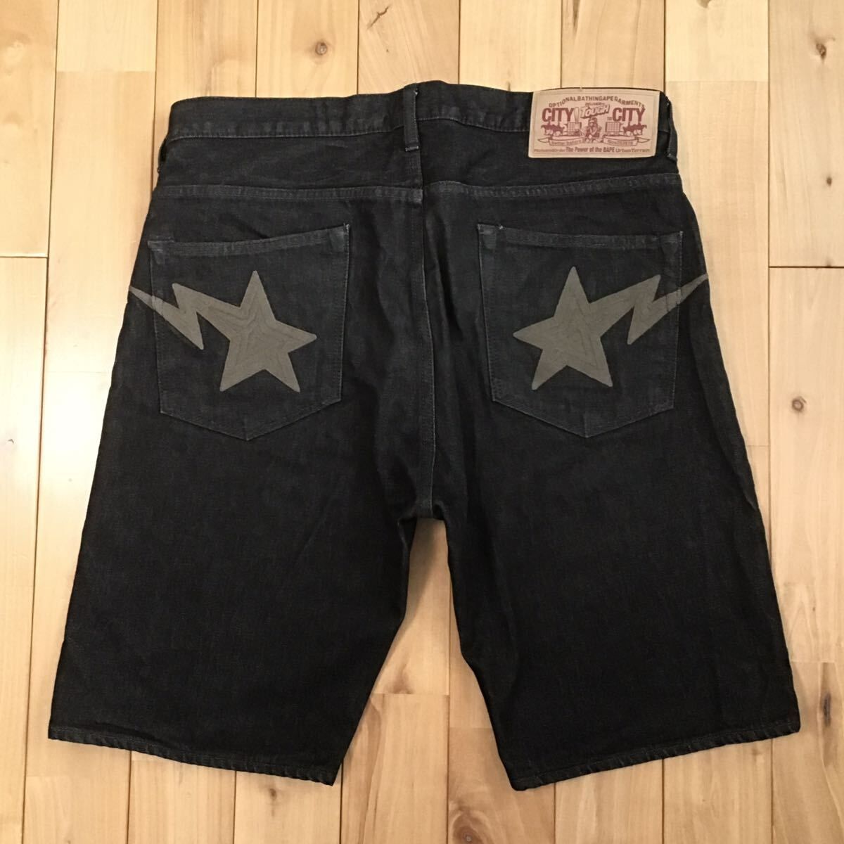 BAPESTA 刺繍 Black Denim ハーフパンツ Lサイズ a bathing ape BAPE sta shorts デニム ショーツ エイプ  ベイプ star スター - メルカリ