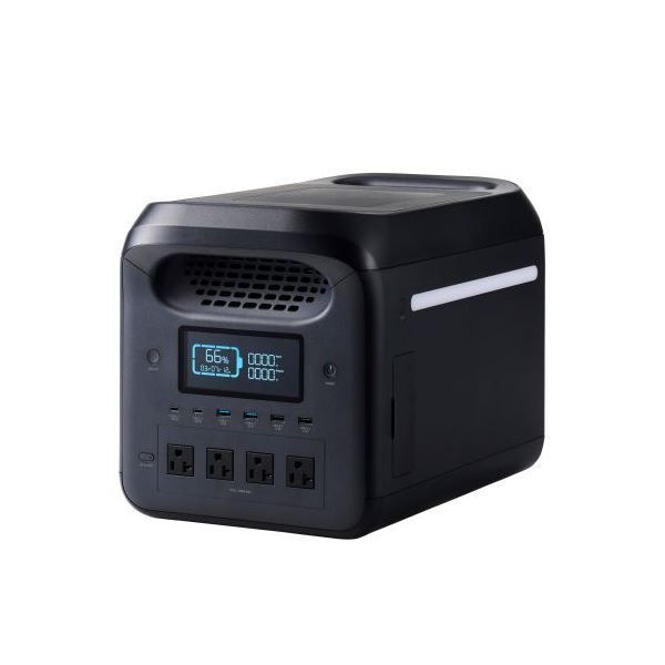 エレコム ポータブル電源 1200P 容量 1229Wh | AC出力 1500W ブラック DE-PS1200PBK