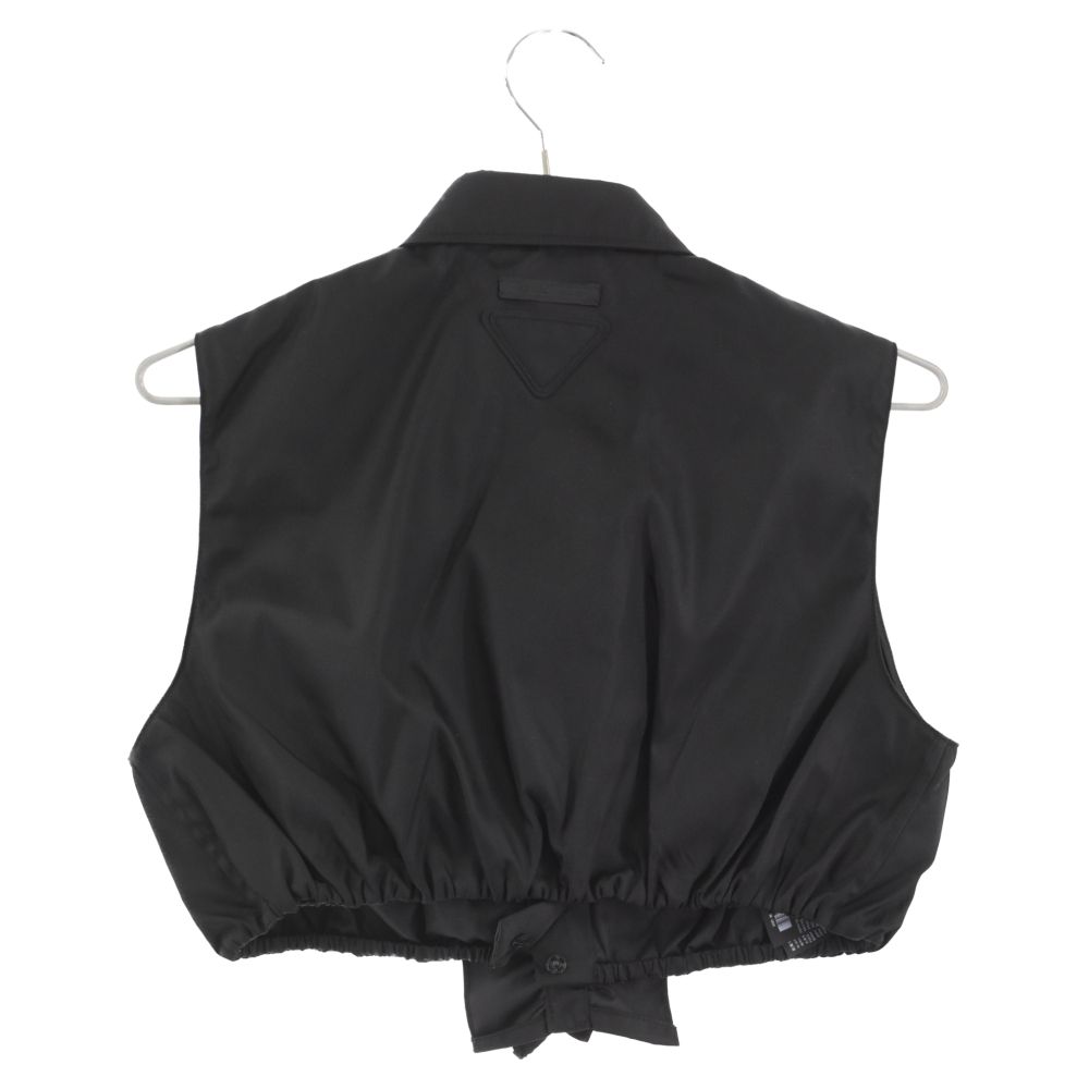 PRADA - PRADA プラダ 22SS Re-Nylon ギャバジン ノースリーブ クロップドトップ リナイロンノースリーブシャツ 240714-1WQ8 ブラック レディース PRADA (プラダ) 22SS Re-Nylon ギャバジン ノースリーブ