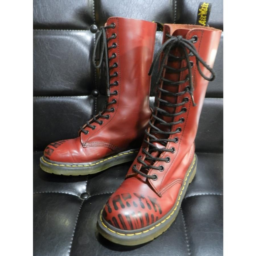 Dr.martens 14ホール ロング ブーツ チェリーレッド 足跡 UK4 23cm ...