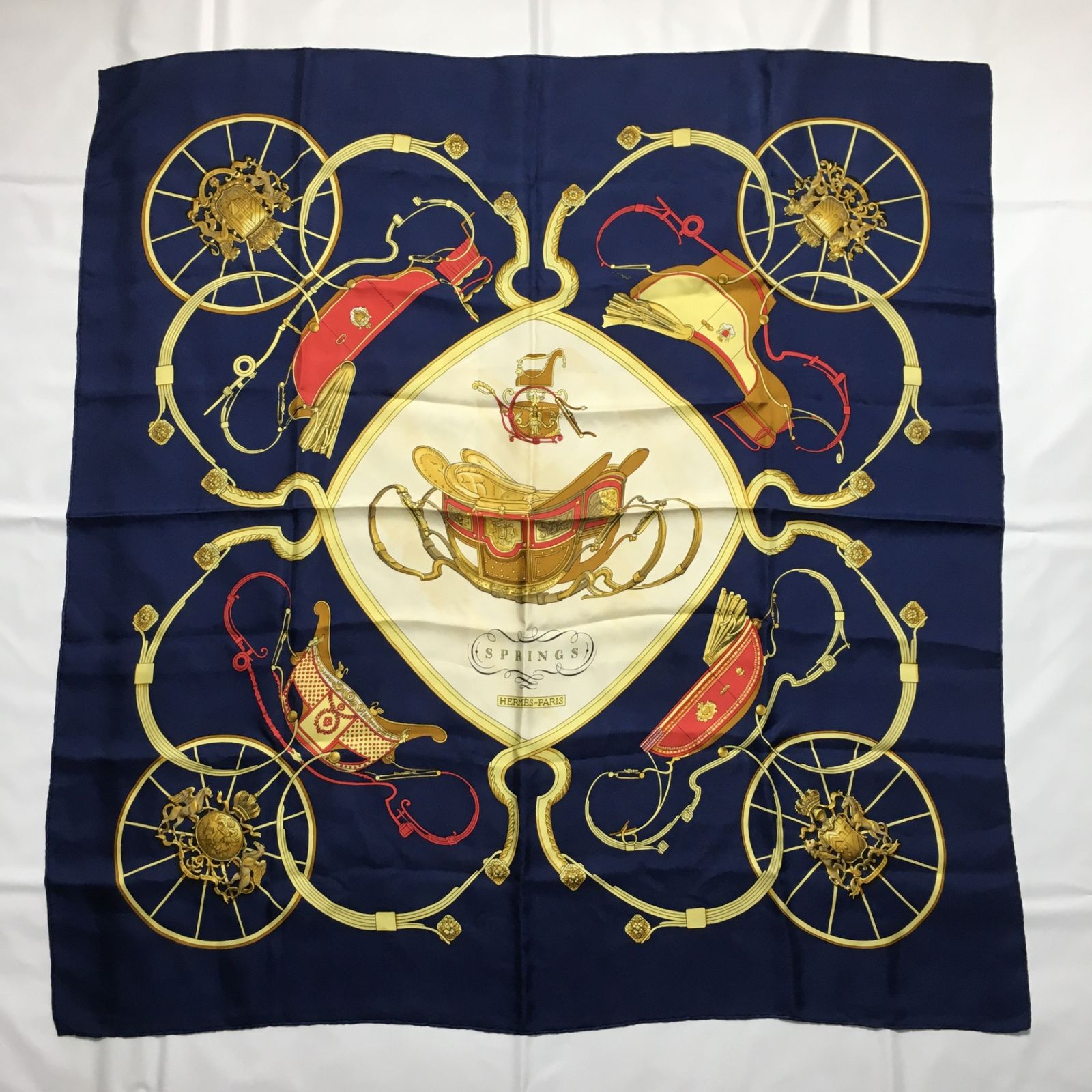2504-14｜エルメス カレ 90 スカーフ シルク ネイビー マルチ
