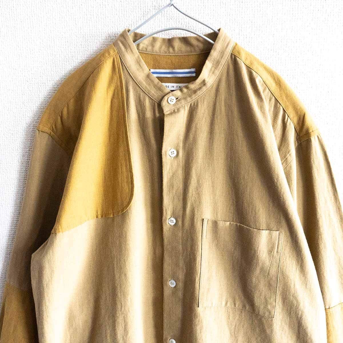 【極美品】CristaSeya 【 PATCHED Mao Shirt】M コットン リネン シャツ クリスタセヤ 2405282