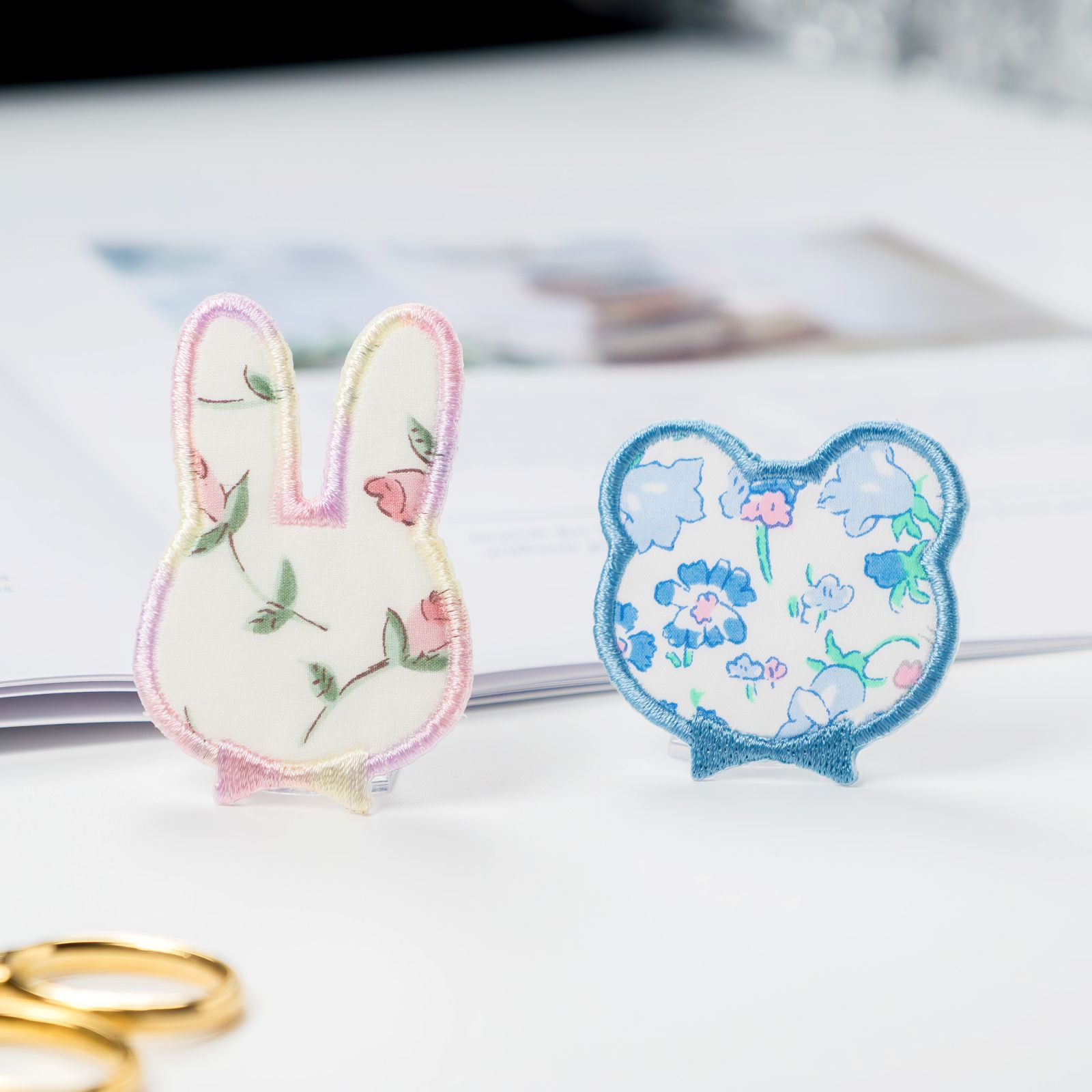 L-5】動物ワッペン ☆リバティ生地使用 アイロンワッペン うさぎ くま