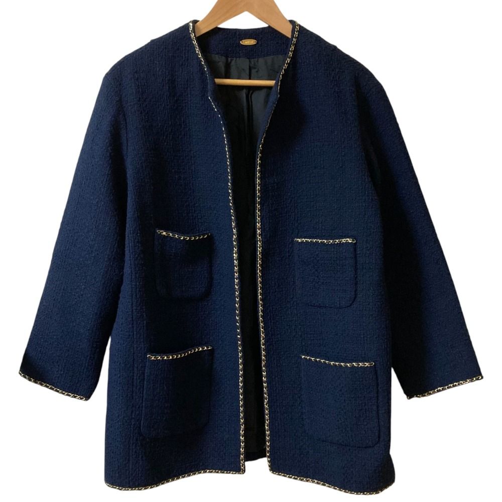 22AW MUSE de DEUXIEME CLASSE ミューズドゥーズィエムクラス chain tweed ジャケット サイズF ネイビー レディース 古着