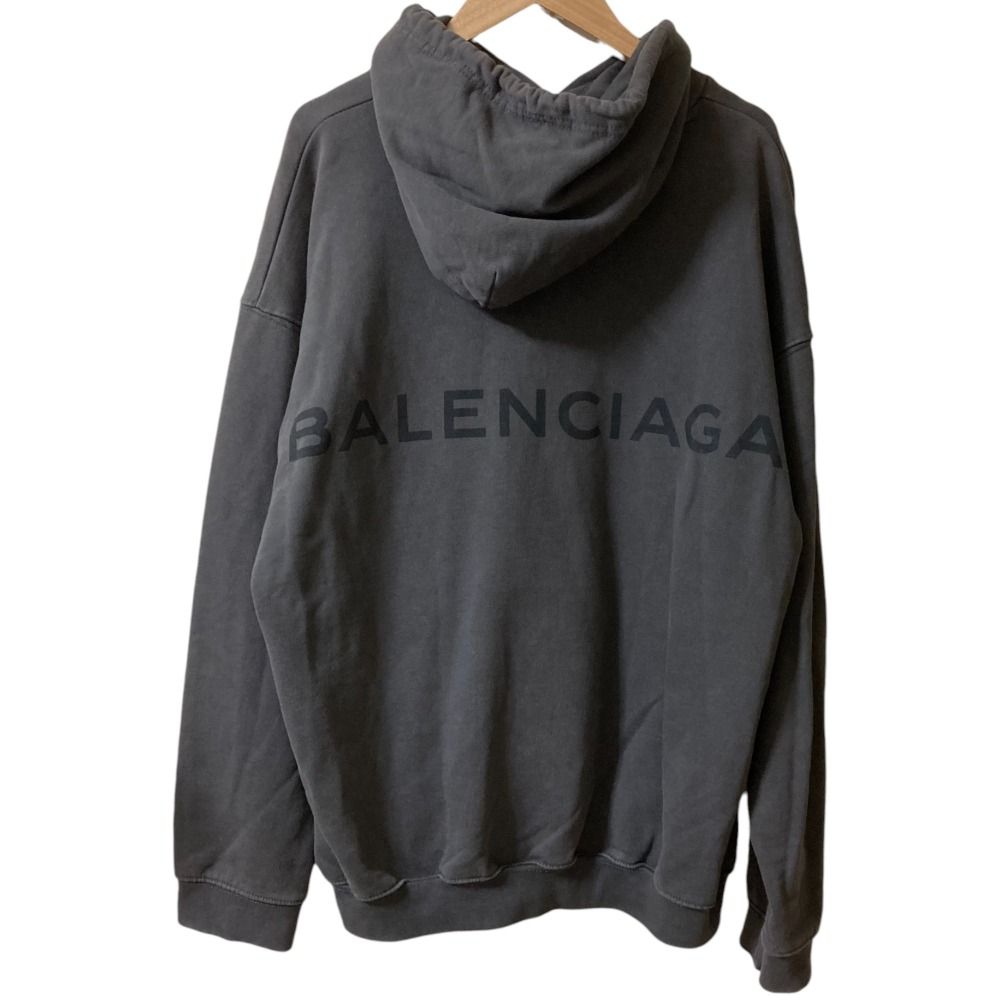 BALENCIAGA バレンシアガ バッグロゴ プルオーバー パーカー 492167 オーバーサイズM ダークグレー メンズ レディース 古着