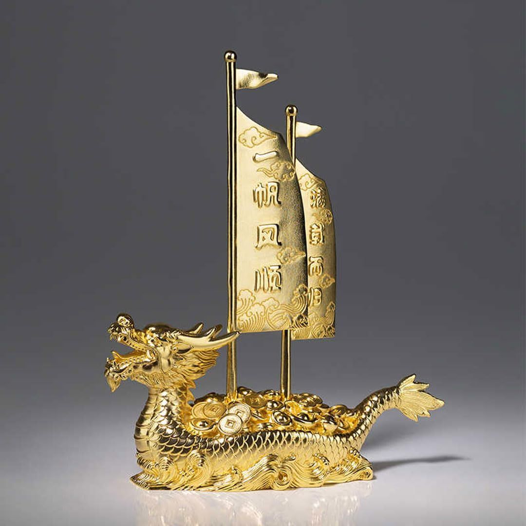 玄関 龍神 高さ20cm 金龍 置物 置物 金メッキ|24金 風水 開運 宝船 縁起物 金運グッズ 七福神 銅器