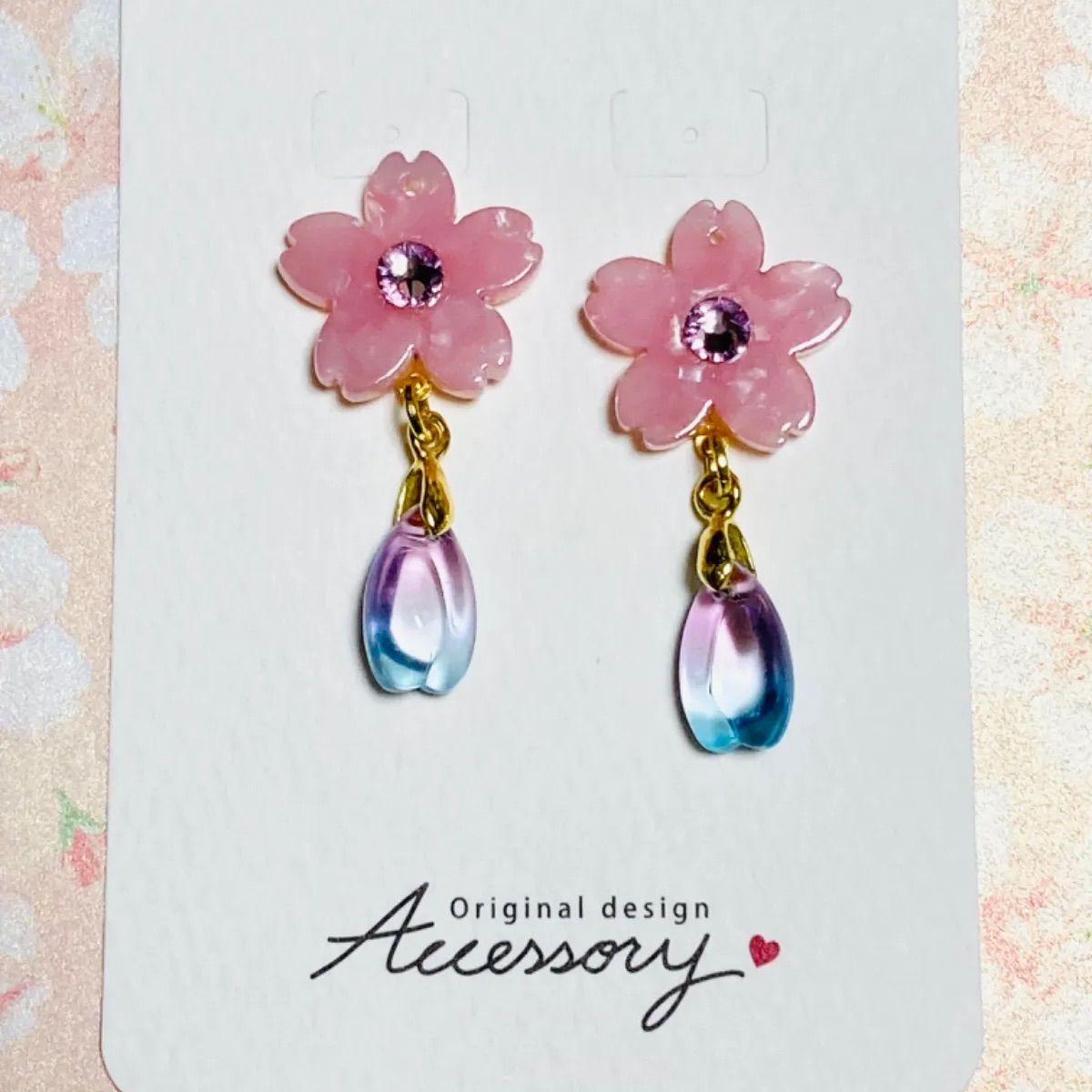 専用　◆輝く廃盤特注スワロフスキークと夜空のアクセサリー／ひまわりのイヤリング PINK イヤリング P-709 オーロラ×クリスタル 社交ダンス