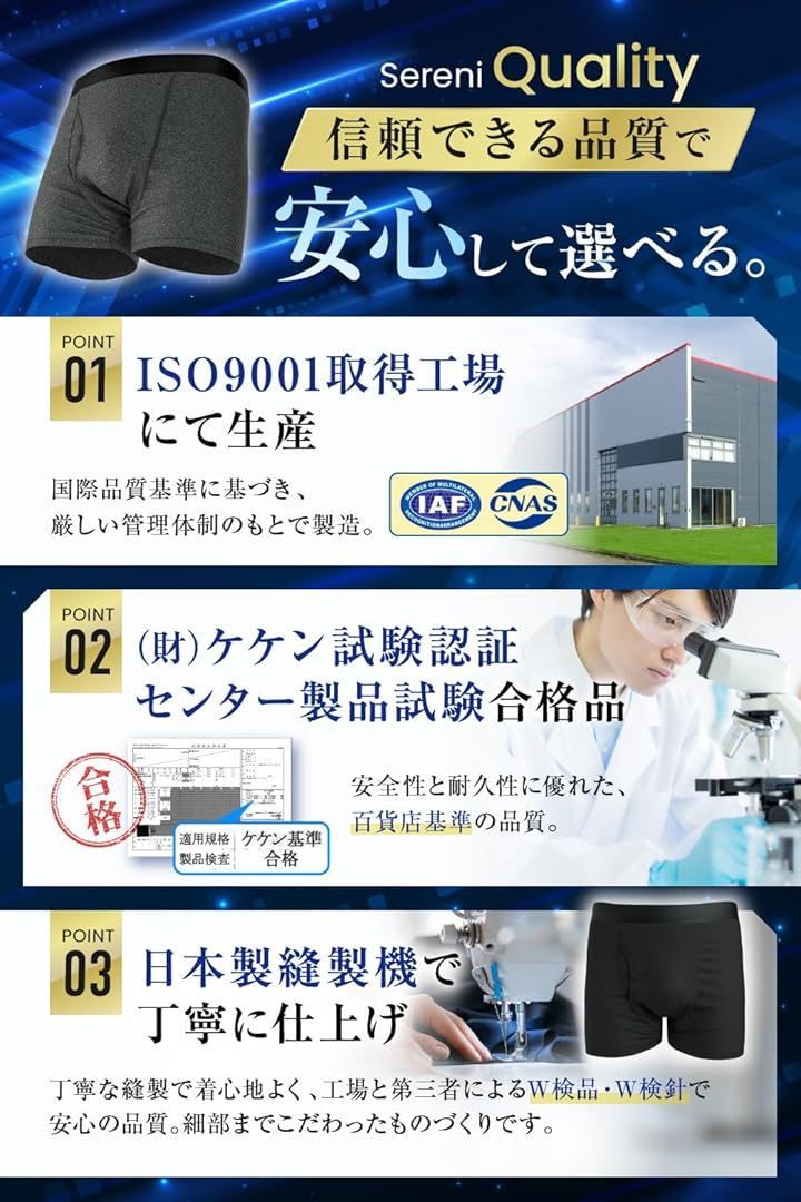  Sereni 皮膚科医監修 尿漏れパンツ 男性用 100 ml対応 ボクサーパンツ 失禁 尿漏れ防止 吸水パンツ 防水 消臭 抗菌 セレーニ アソートセット クロ チャコール ネイビー L 下着 肌着 介護用衣料 寝巻き