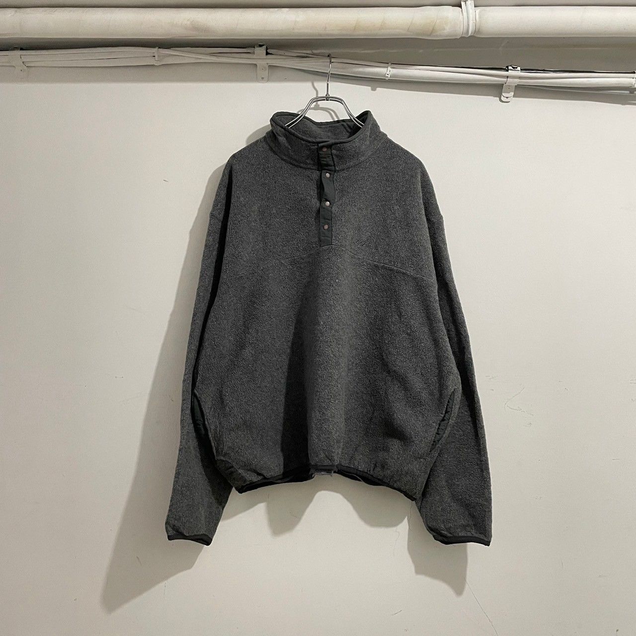 90s LLBEAN FLEECE SNAP T GRAY 背面パイピング破れあり UT-2304-008