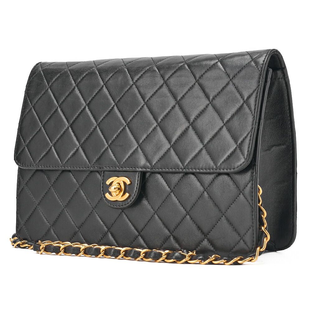 CHANEL シャネル マトラッセ プッシュロック ターンロック チェーンショルダー ラムスキン 黒 ゴールド金具 ショルダーバッグ レディース