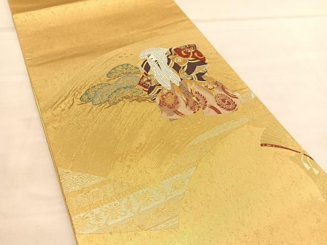 平和屋着物◎西陣 太鼓柄袋帯 鏡獅子 塗金引箔 証紙付き 正絹