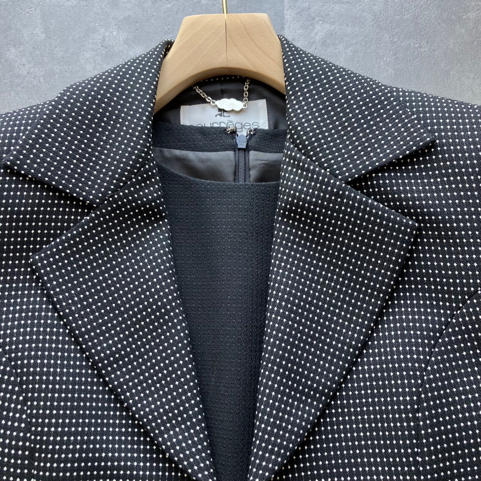 クレージュ courreges セットアップ スーツ ドット 水玉 黒 ブラック  