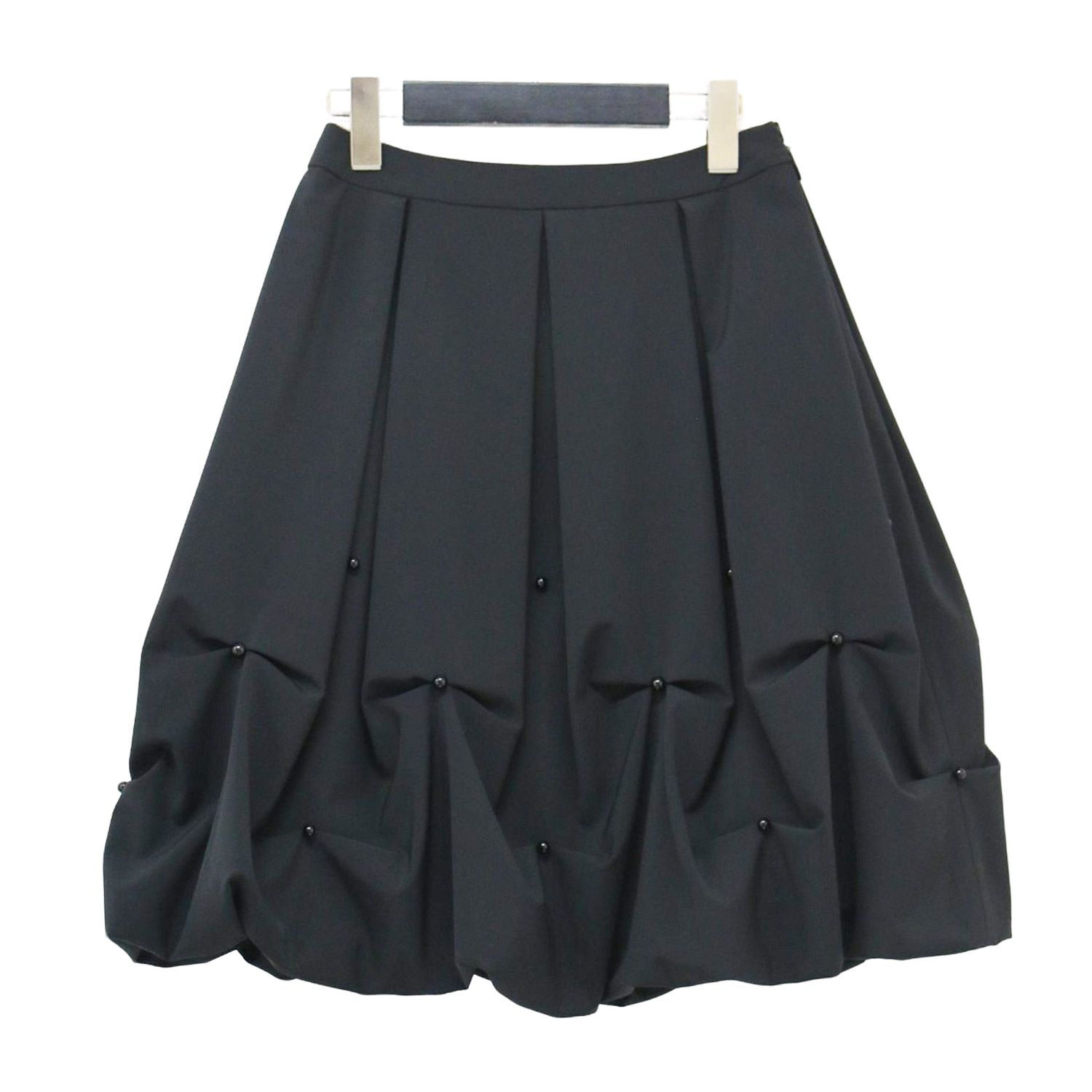 Rene ルネ スカート ブラック 黒 サイズ 34 XS ビーズ付き バルーン スカート ミディ丈 タック Ａライン ボトムス レディース