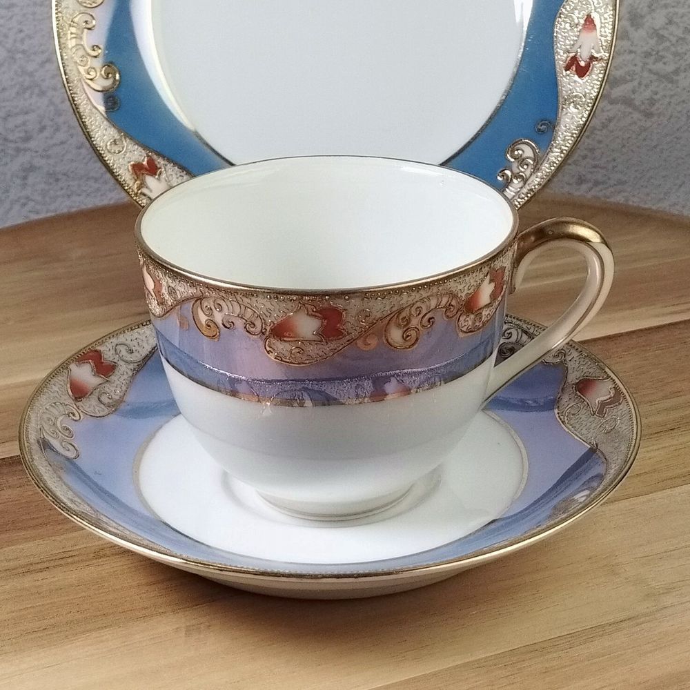 オールドノリタケ マルキ ブルーラスター彩 金盛 カップ