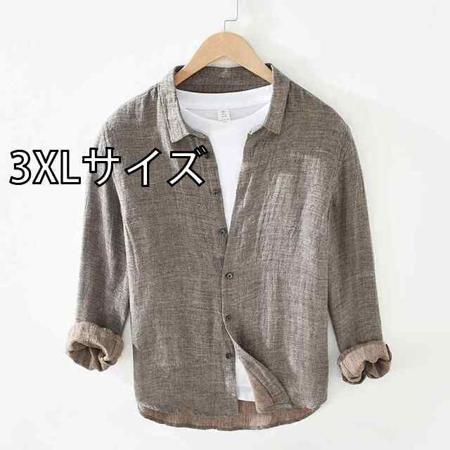 3XLサイズ メンズ ファッション 服 男性用 オシャレ シンプル 大人 かっこいい 大きいサイズ ストリート 紳士服 リネンシャツ 長袖 トップス 韓国スタイル リネン 無地 通気性 シャツ