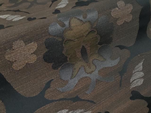 平和屋本店□極上 1854年創業 帯屋捨松 六通柄袋帯 草花文 黒地 金銀糸