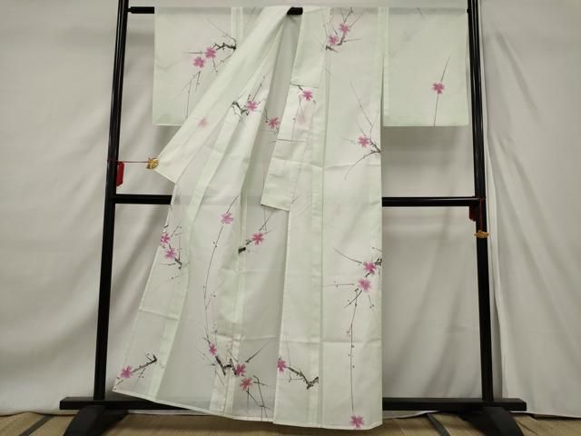平和屋着物＊夏物　小紋　絽　枝垂れ花文　洗える着物　AABB8810sx 平和屋着物＊夏物 小紋 絽 手描き 枝花文 暈し染め 洗える着物