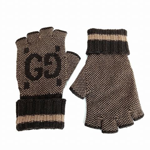 グッチ GUCCI シェリーライン カシミヤ フェインガーレス グローブ S 手袋 茶 ブラウン系 AA