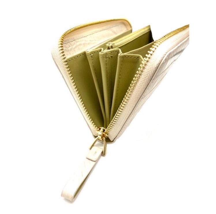 クロコダイル　長財布　ラウンドファスナー　ベージュ クロコダイル長財布 グレージング ラウンドファスナー ベージュ