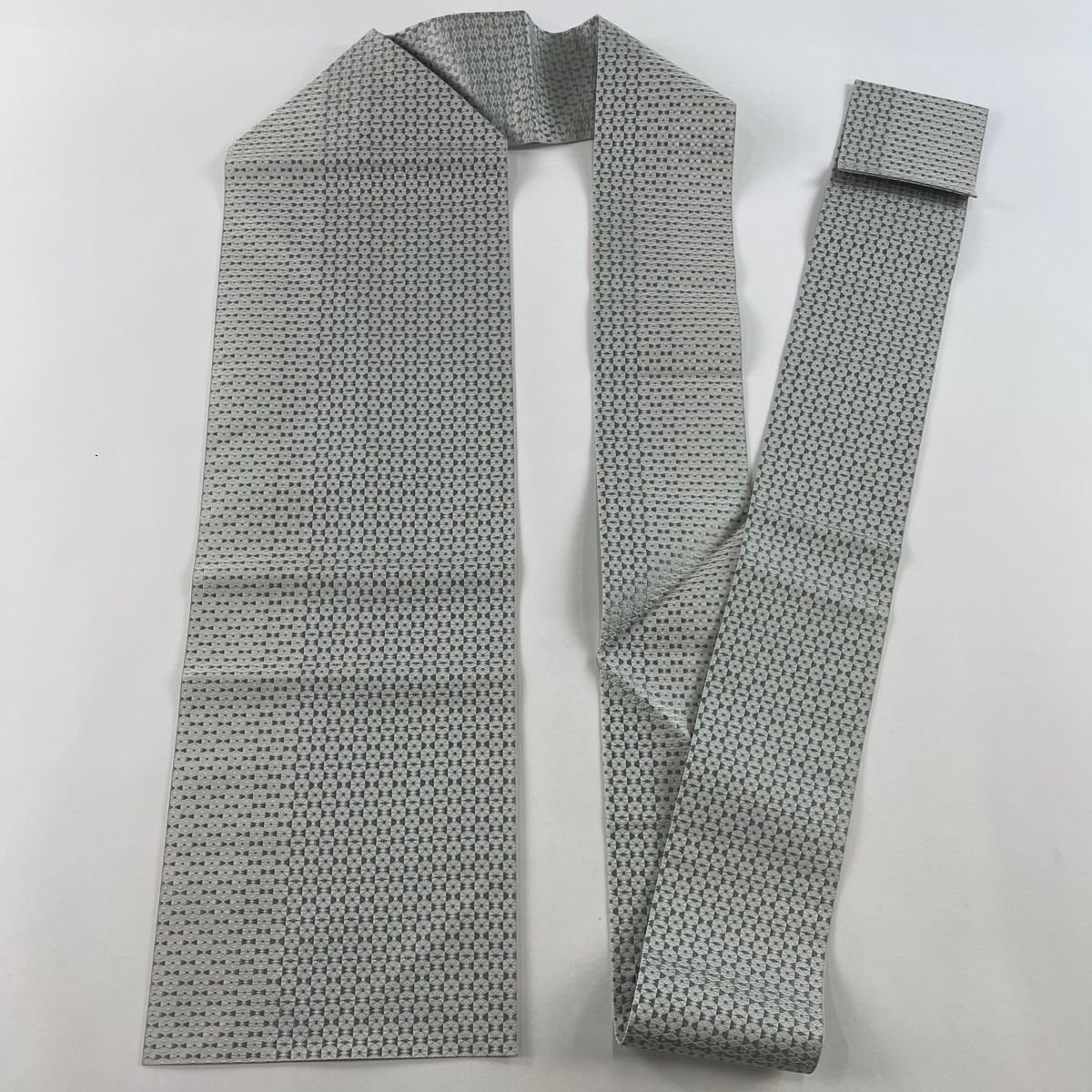 名古屋帯 美品 名品 八寸名古屋帯 幾何学模様 水色 正絹 【中古