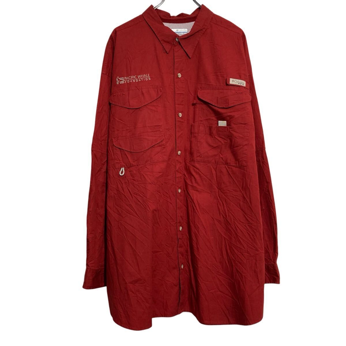 Columbia 長袖 無地シャツ コロンビア XXL レッド ビッグサイズ PFG ポケット 古着卸 アメリカ仕入 a702-6041