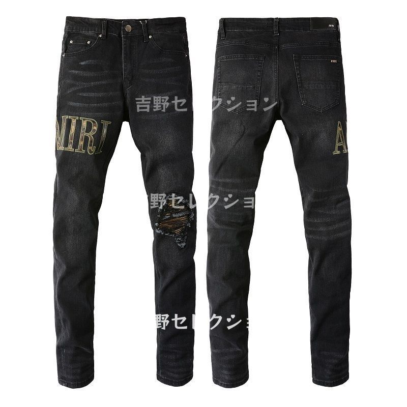 新品、未使用 AMIRI アミリ スキニージーンズ メンズ デニム スリム スキニー デニムパンツ ダメージジーンズ 弾性わずか ストレッチパンツ  カジュアル インポート ストリートファッション 海外ダメージデニム US ブラック黒black - メルカリ