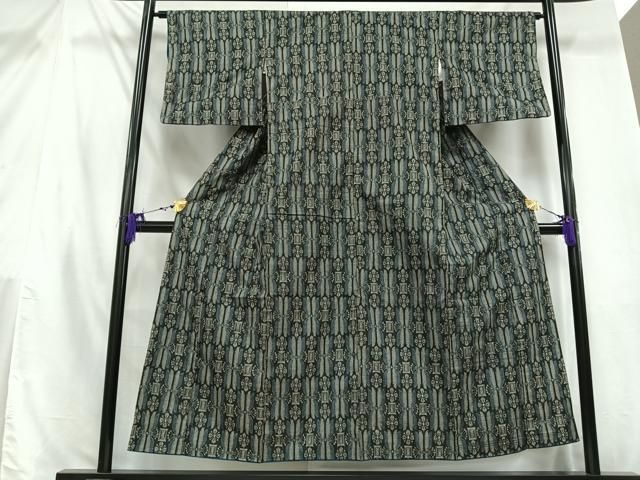 平和屋着物○本場縞大島紬 網代文 正絹 逸品 AABA4282ph