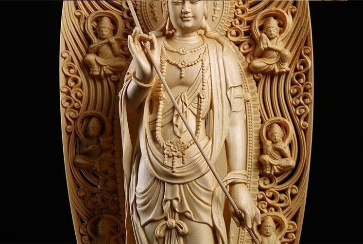 特大型高71cm 総檜材　仏教工芸品　木彫仏教　仏師で仕上げ品　勢至観音菩薩座像 仏教工芸品 木彫仏教 檜材 精密彫刻 仏師で仕上げ品 観音菩薩