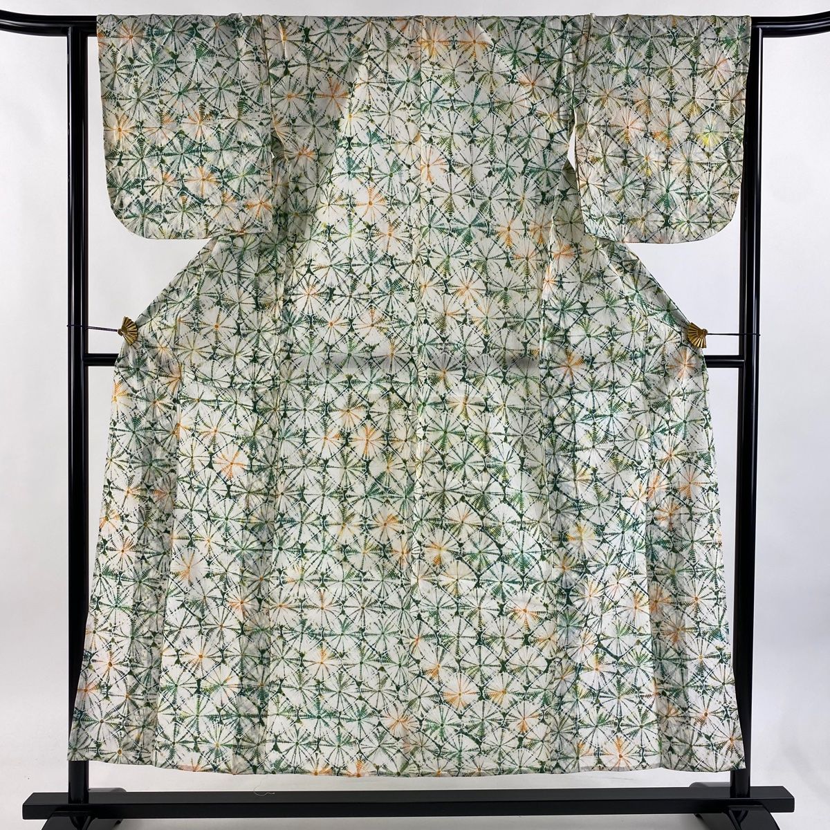 浴衣 身丈155cm 裄丈63.5cm S 絞り浴衣 幾何学模様 薄緑 綿 名品