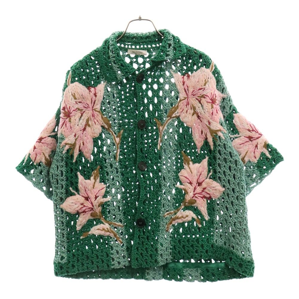 VALENTINO (ヴァレンチノ) floral-embroidered crochet shirt