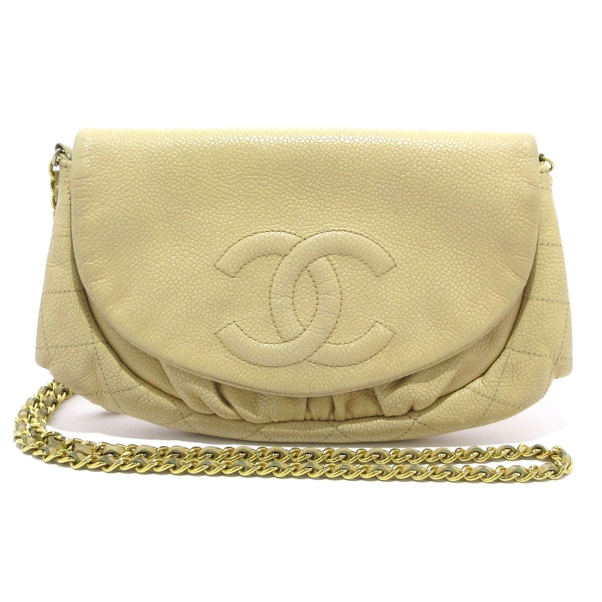 CHANEL シャネル 財布 ハーフムーン ベージュ ココマーク|チェーンウォレット|ゴールド金具