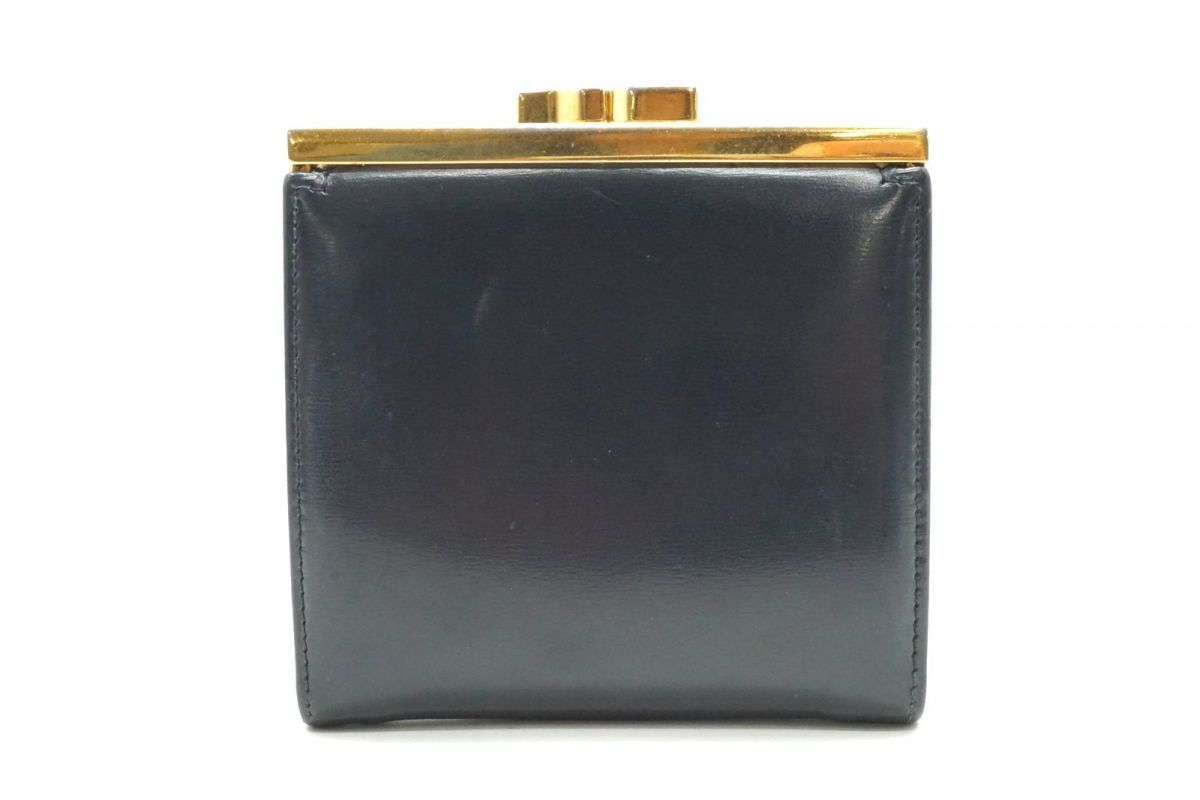 未使用保管品 カルティエ サファイアライン レザー がま口 三つ折り財布 紺 Cartier カルティエ サファイアライン ネイビー 本革（レザー