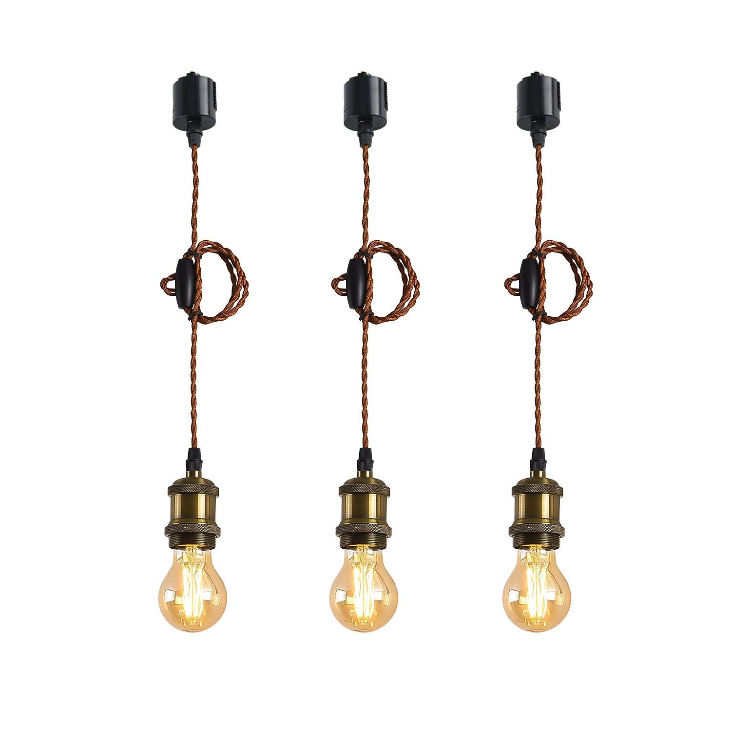 【数量限定】E26口金 LED電球付き フィラメント電球 電球ソケット ペンダントライト 照明器具 配線ダクトレール用 天井照明 吊り下げ LVWIT コード付き 100cm調節可能 PSE認証済 3灯セット
