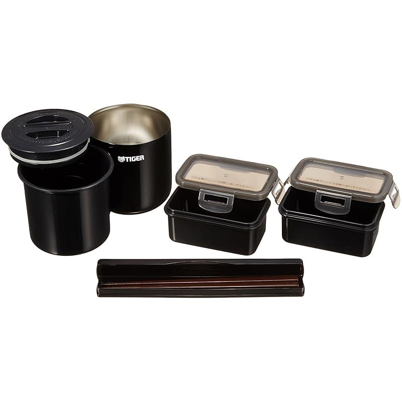 タイガー魔法瓶 TIGER タイガー 魔法瓶 保温 弁当箱 ステンレス ランチ ジャー 茶碗約 1.8 杯分 トートバッグ付き ブラック LWY-T036-K Tiger 1