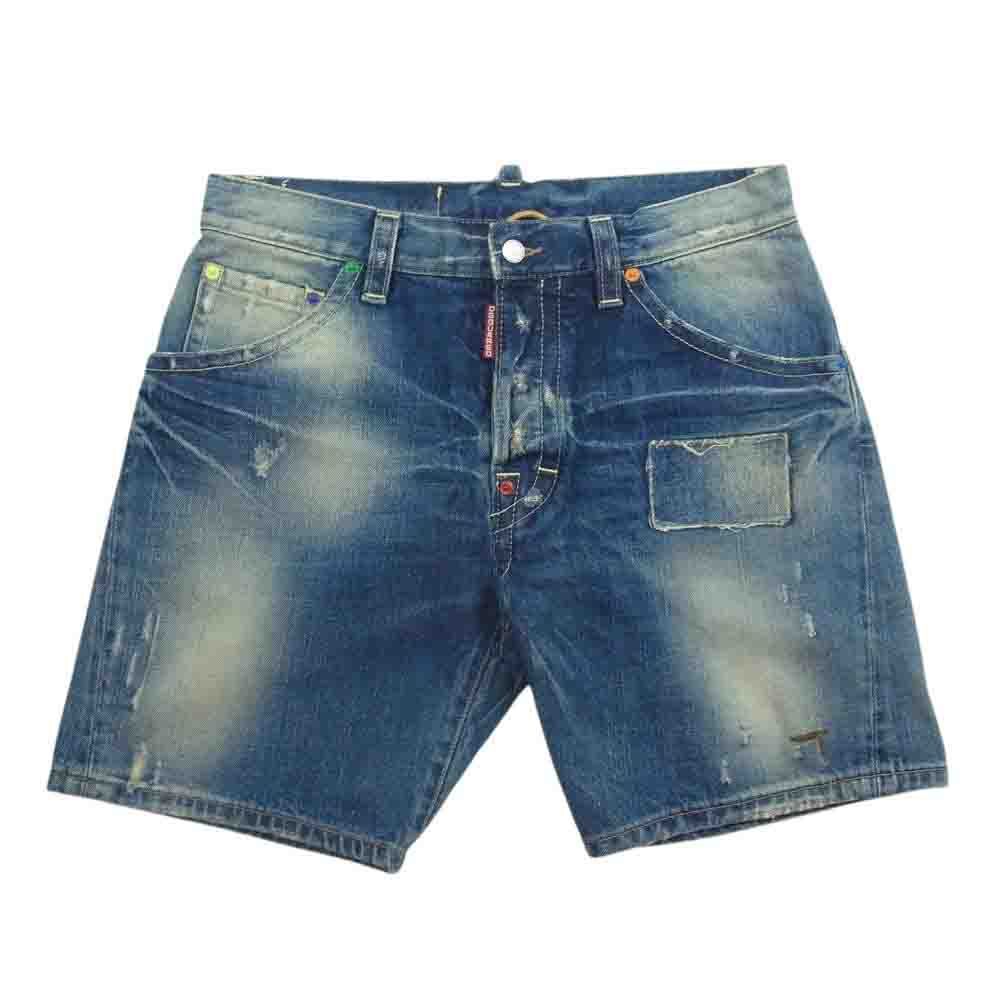 ディースクエアード　デニムブルー ショートパンツ DSQUARED2 ダメージ デニムショートパンツ | ブルー | FARFETCH JP