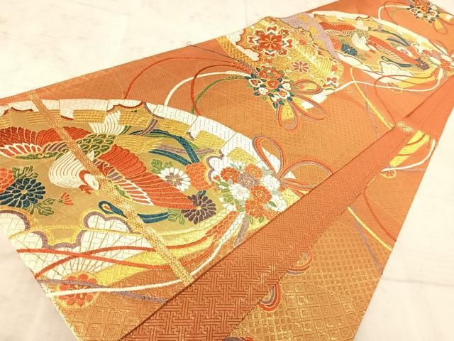 平和屋着物◎佐賀錦 六通柄袋帯 唐織 花鳥文 金糸 正絹 逸品