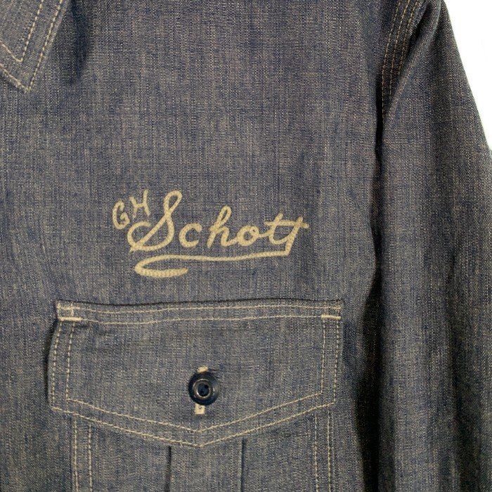 Schott ショット GLADHAND グラッドハンド ONE STAR BUTTONMAN WORK SHIRT シャンブレー ワークシャツ ブルー Size L