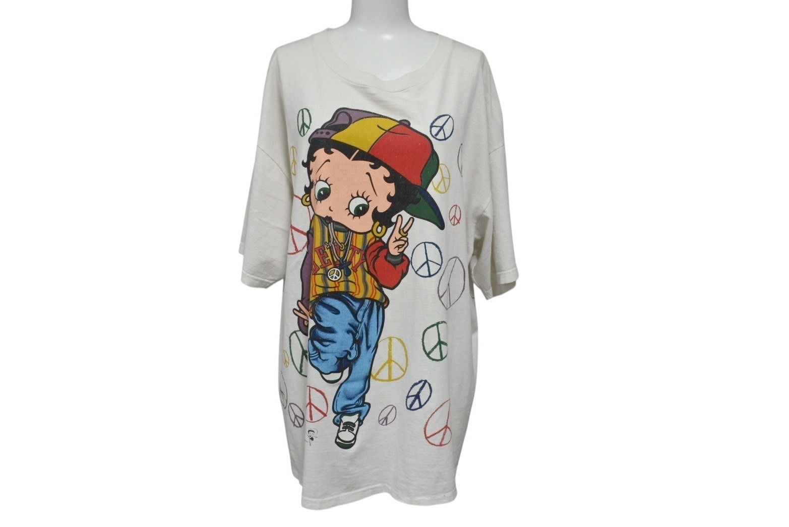 VINTAGE ヴィンテージ 90 s BETTY BOOP ベティーブープ 半袖Tシャツ サイズXL ピースマーク ホワイト 1993年 4b001543