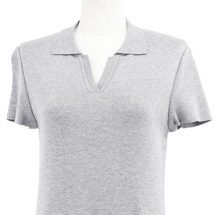 FOXEY NEW YORK フォクシー ニューヨーク ニットワンピース COLLECTION ワッフル編み切替 スキッパー フ シルエット センタープリーツ ショートスリーブ 半袖 レディース 38 グレー 37442