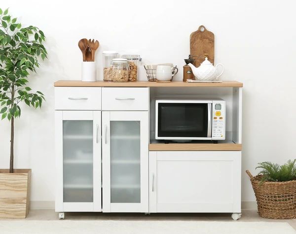 キッチンカウンター 120幅 キッチン カウンター カウンターキッチン 食器棚 レンジ台 キッチン収納 キャスター付き 炊飯器 スライドトレー コンセント２口 ホワイト 白 おしゃれ サージュ NEXPOTALLINN_EU