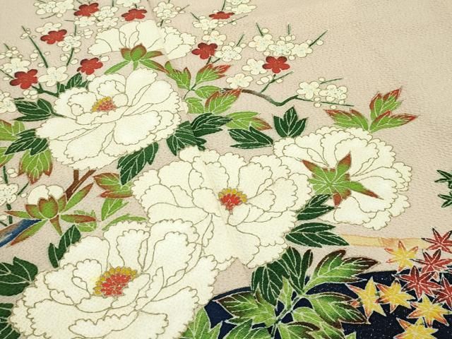 平和屋本店□極上 浦野理一 金彩友禅 色留袖 草花文 金彩 鬼しぼ縮緬