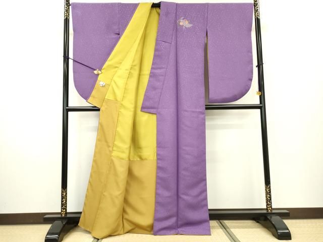 平和屋着物 世界的ファッションデザイナー 山本寛斎 kansaiブランド 小振袖 二尺袖 霞地紋 孔雀 竜胆色 洗える着物 DAAW3828fe