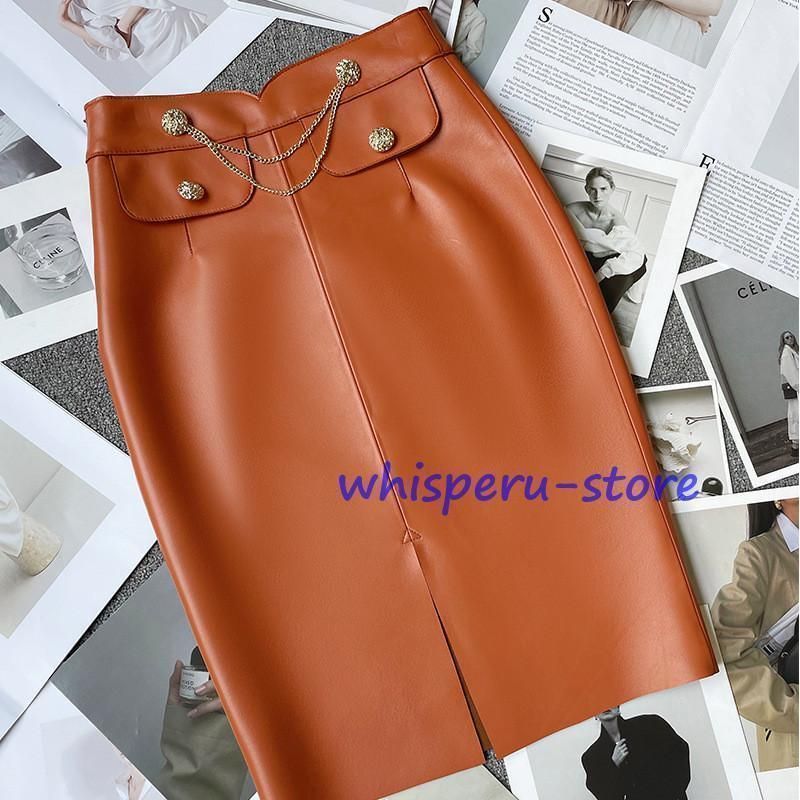 レザースカート レディース ロングスカート 本革 ボトムス ハイウエスト ビジネス フォマール 着痩せ ゆったり 上品 きれいめ シンプル フ